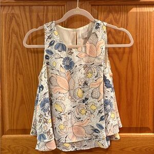 LOFT Blue and Pink Blouse with Watercolor Floral Print